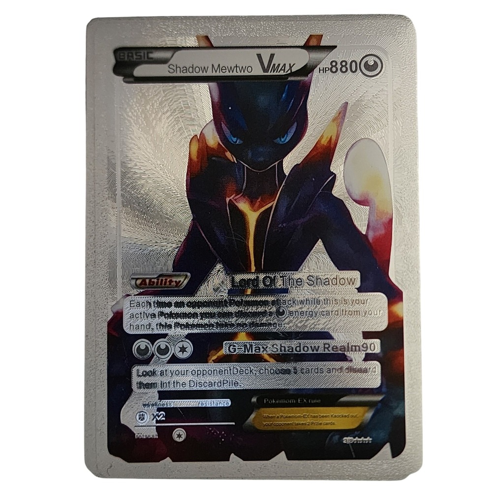 Pokemon Shadow Mewtwo VMAX Silver Foil Card Custom Fan Art Rare Psychic HP 880